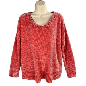GAP Women's Chenille Chunky Knit Pinkish Red V-Neck Sweater Size Small